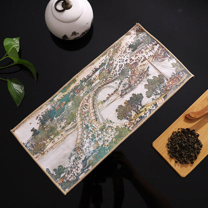 Painted Chinese Style Thick Tea Towel Super Absorbent Tea Cleaning Set Cup Mat.