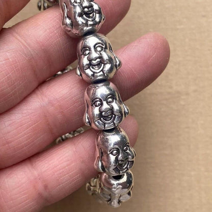 Old tibet silver handmade Double sided Buddha head Elasticity Bracelet