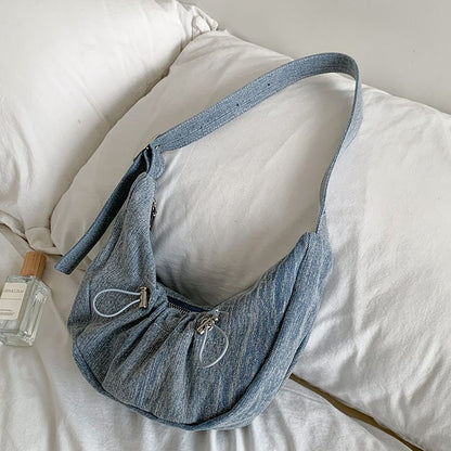 Wrinkled Denim Underarm Shoulder Bags Drawstring 28*14*6 CM Shopping Purse 1 PC