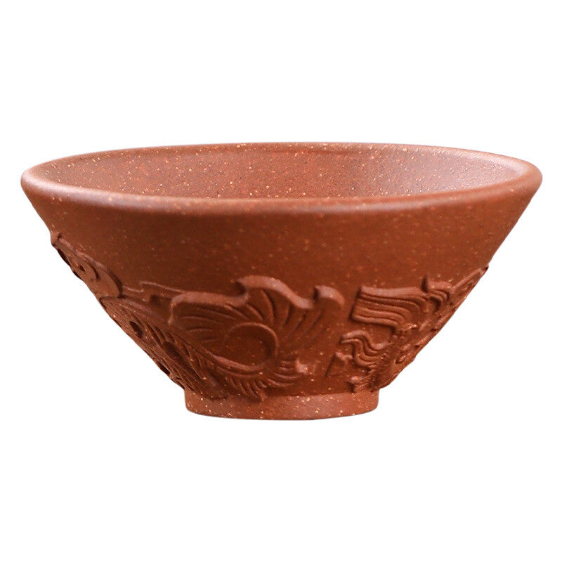 Handmade Tea Cup Phoenix Carved Relief Master Cup Real Yixing Zisha Clay 100ml
