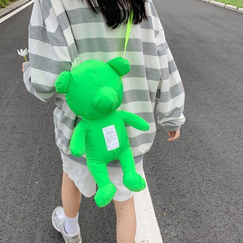 Black Plush Doll Bag Women Cute Funny Backpack Flannel Soft Handle 20L Traveling