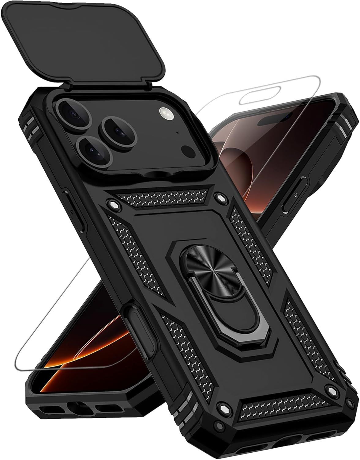 For Iphone 17 Pro Max Case, with Slide Camera Cover HD Screen Protector [Militar