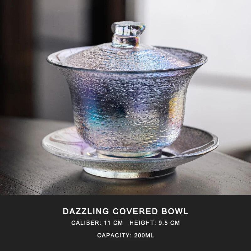 200ml Crystal Glass Gaiwan Hammered Gold Tea Bowl Heat Resistant Kung Fu Tea Set