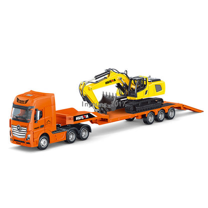 Flatbed Truck with Excavator Toys for Boys 1:50 Diecast Model Toy Car Orange