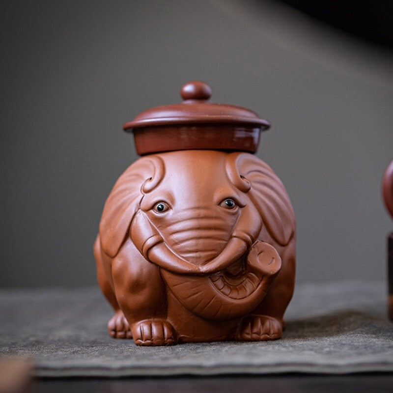 filter net yixing zisha purple clay tea pet elephant statue holder for lid China