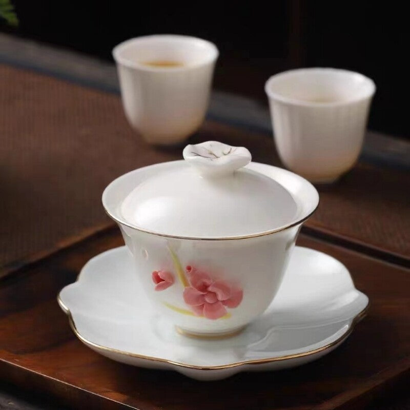 Fat Mutton Jade Porcelain Gaiwan Handmade Craft Ceramic Tureen For Lady 110ml