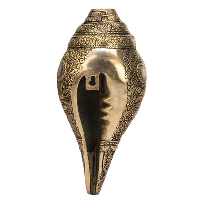Hindu God Brass Lord Vishnu Carving Conch Shankh Wall Hanging Idol Figurine