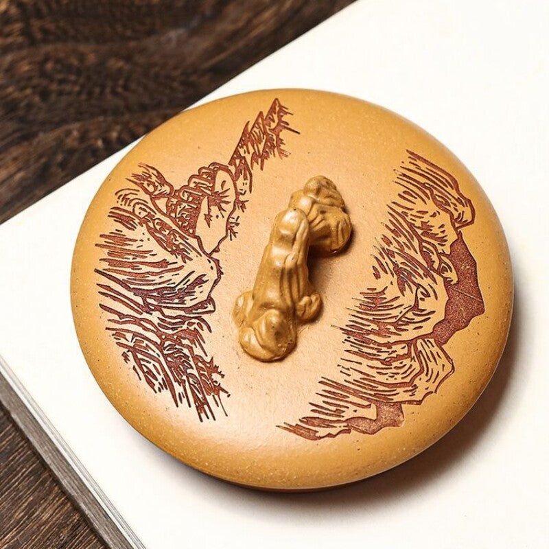 Chinese Teapot Marked Handmade Mountain Carved Master Pot Zen Style Yixing Zisha
