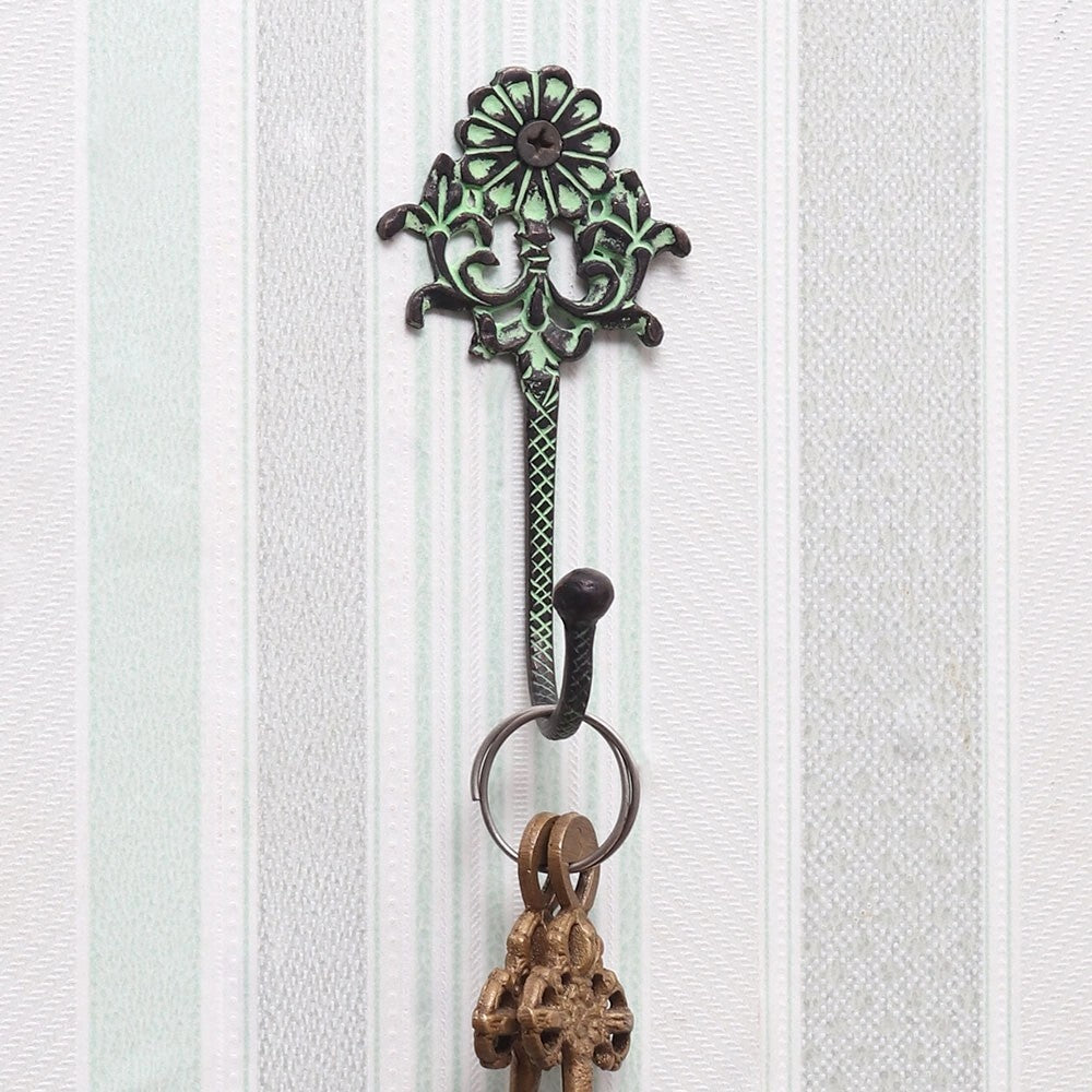 Antique Green Floral Wall Brass Decorative Hook Coat Clothes Hat Hanger
