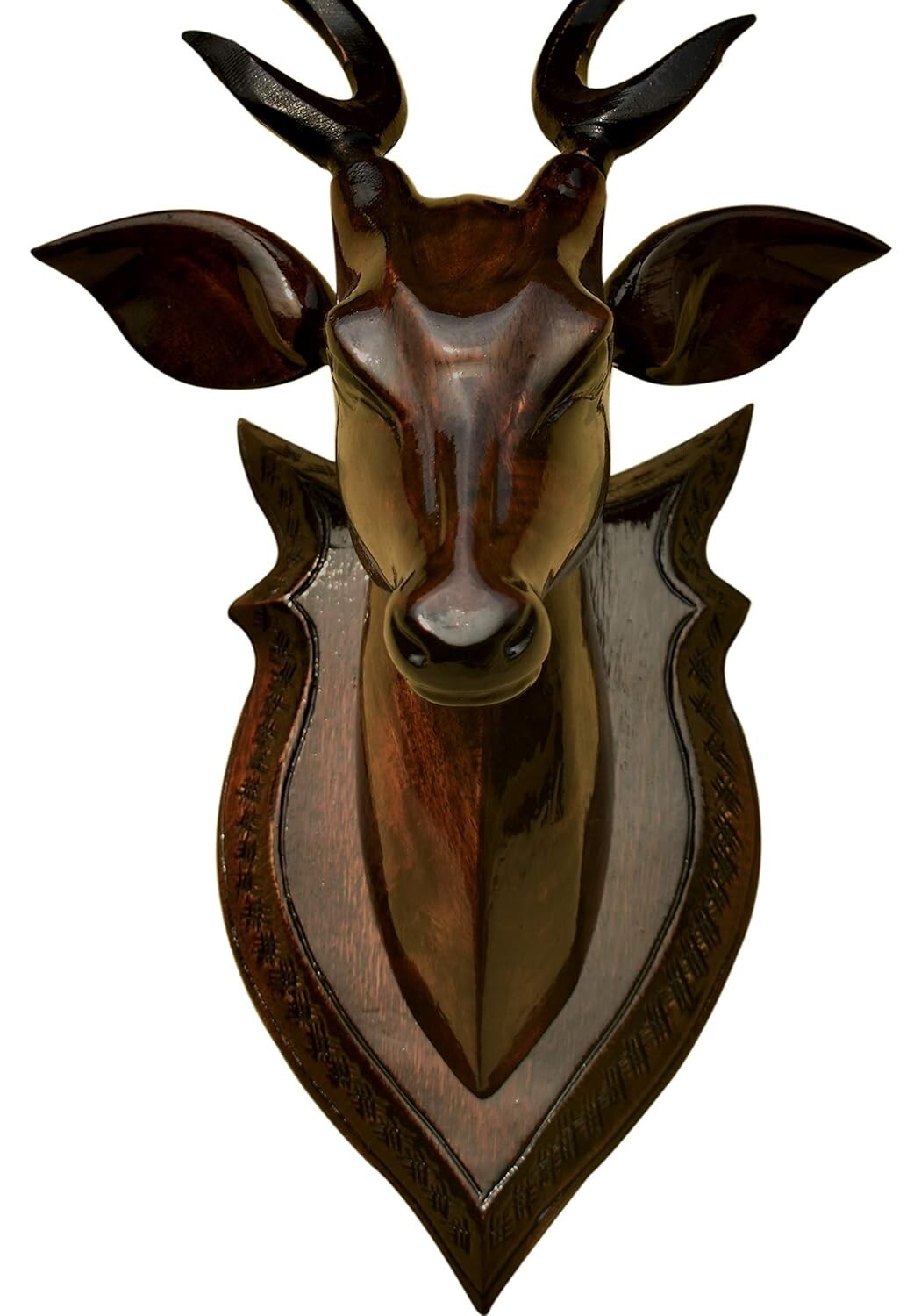 Handcrafted Wood Deer Head with Horn Sculpture Figurine Showpiece Wall Decor
