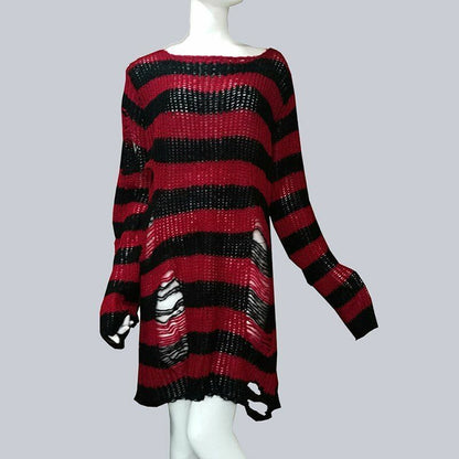 Unisex Sweater Plus Size Punk Long Dress Hollow Hole Broken Jumper Loose Thin