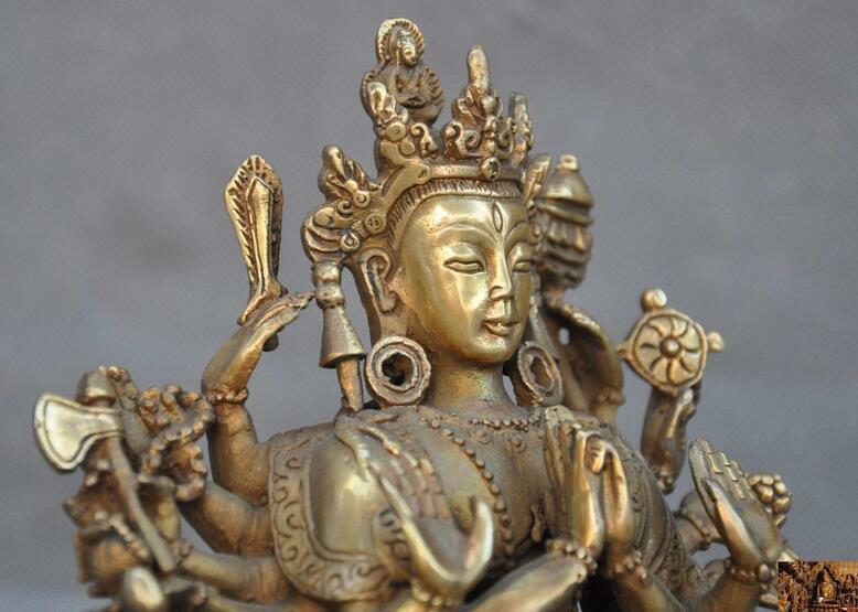 7"Old Tibet Buddhism bronze 1000 arms Avalokitesvara Tara Kwan-yin Buddha statue