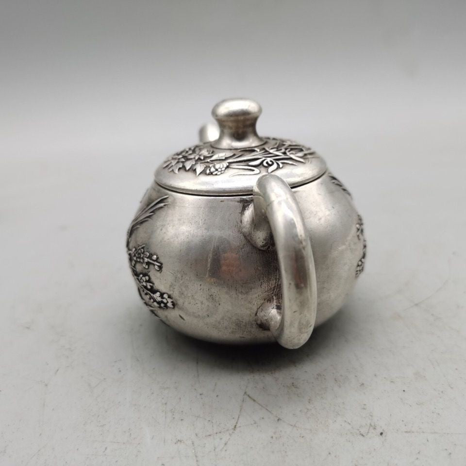 Vintage Silver Plated Copper Teapot Handmade Magpie Motif