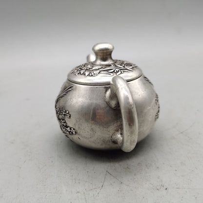 Vintage Silver Plated Copper Teapot Handmade Magpie Motif