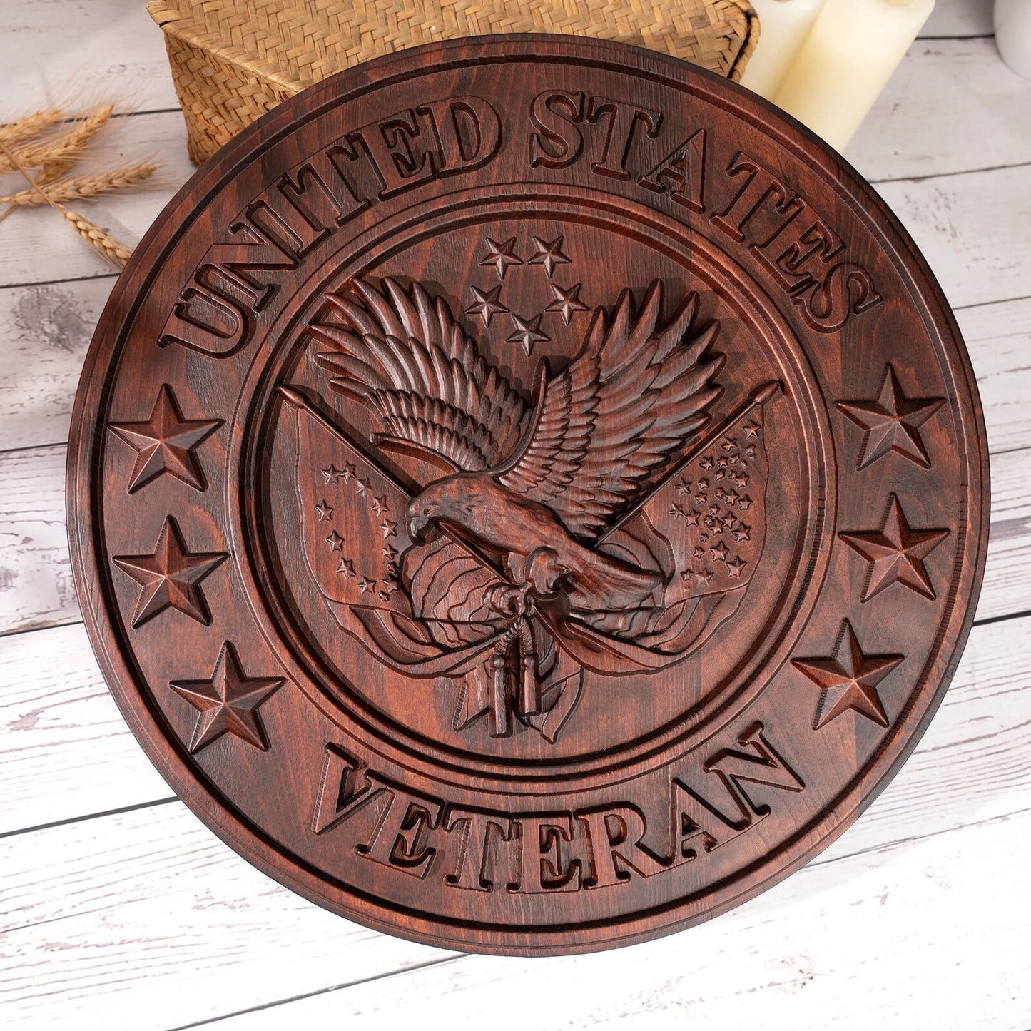 US Army Veterans Plaque American Flag Eagle Wall Decor Statue Sculpture Idol