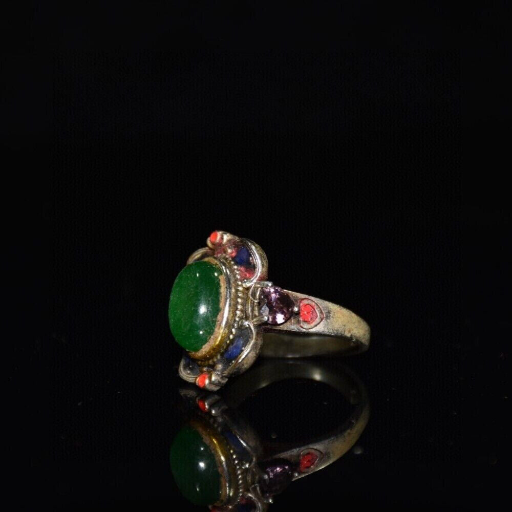 White copper inlaid jade ruby painted square ring ornaments