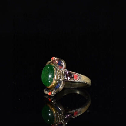 White copper inlaid jade ruby painted square ring ornaments