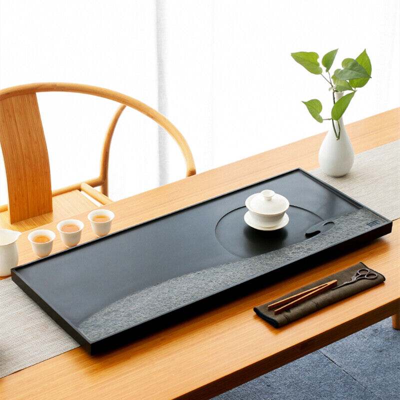 Black Stone Tea Tray Natural Complete Stone Tea Table Water Draining Simple Set