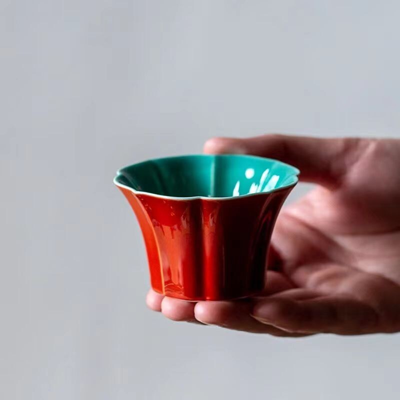 Chinese Jingdezhen Porcelain Tea Cup red Petal