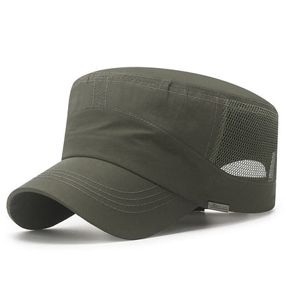 Solid Color Washed Caps Flat Top Hat Sun Protection Breathable Mesh Casual ⊰