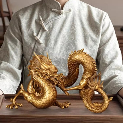 Brass Carved Dragon Statue Feng Shui Home Decor Chinese Zodiac Year Gift