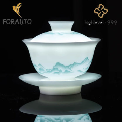 Brew Tea Jade Gaiwan 165ml 5.8oz Kungfu Tea Set White Porcelain Tea Bowl
