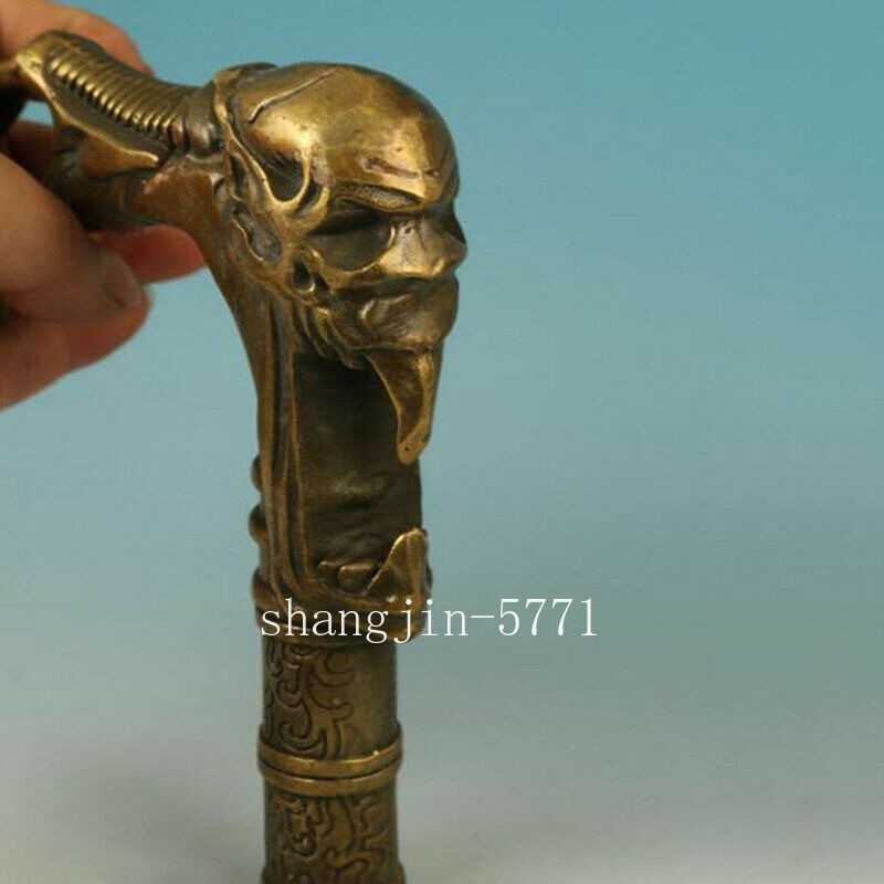Antique Collection Bronze Handmade Casting Devil Skull Statue Walking Stick Head