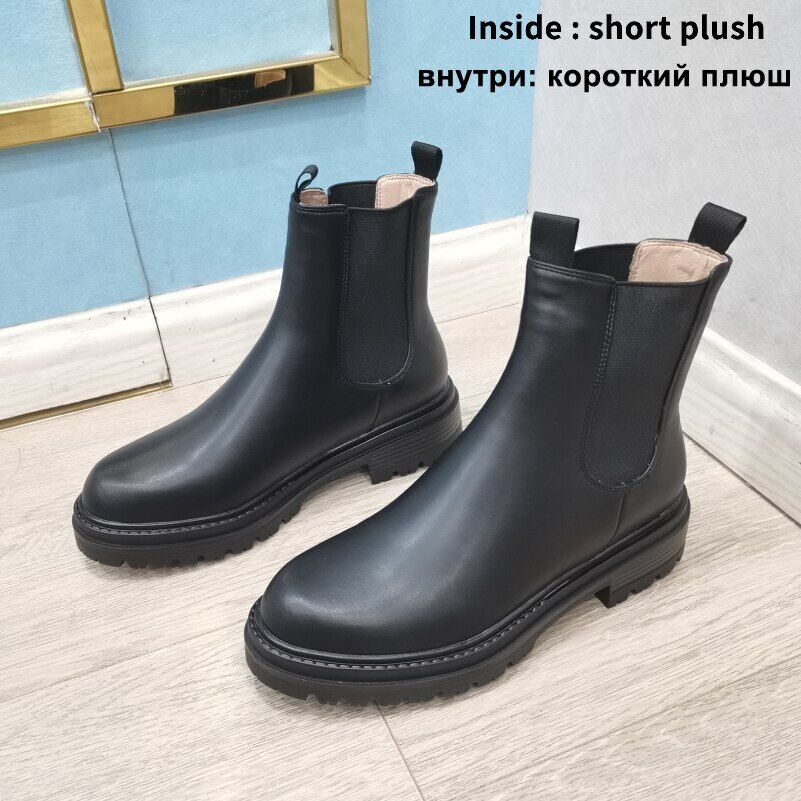 Women Ankle Boots Genuine Leather Boots Platform Chunky Low Heel Short Booties