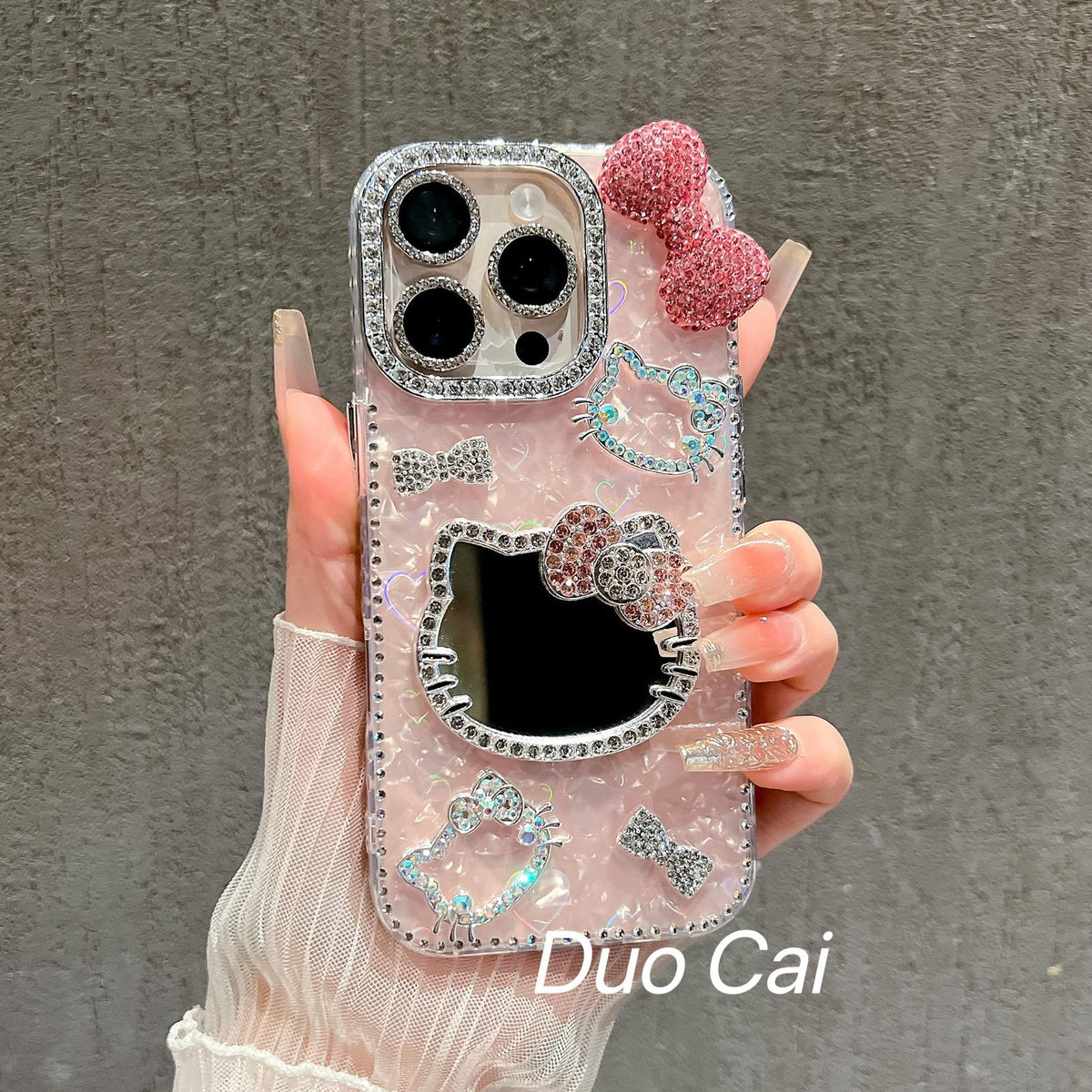 For iPhone 17 Pro Max/16/15 Cute Bling Mirror Girl Case Cover w/ Chain