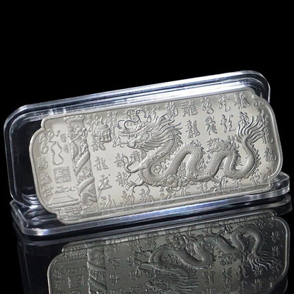 Commemorative Coins Metals Silver Plated Bar New Year Of The Dragon Zodiac 7x3cm
