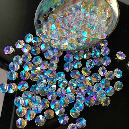 100PC AB Aurora Feng Shui Octagonal Bead Pendant Glass Faceted Prism Chandelier