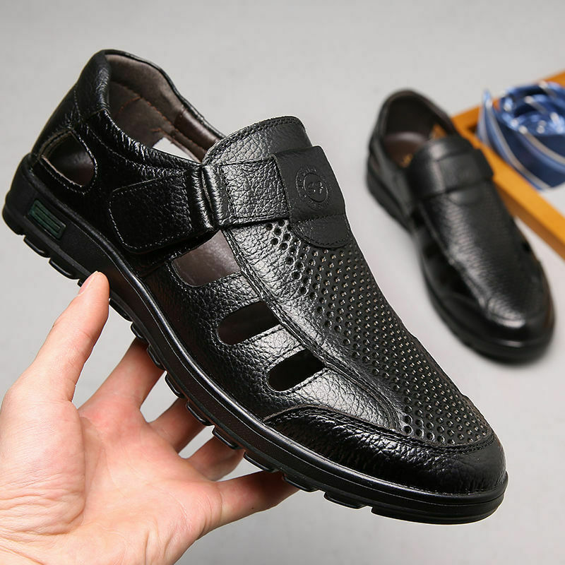 Mens Fisherman Slippers Closed Toe Summer Beach Leather Sport Sandals Shoes size