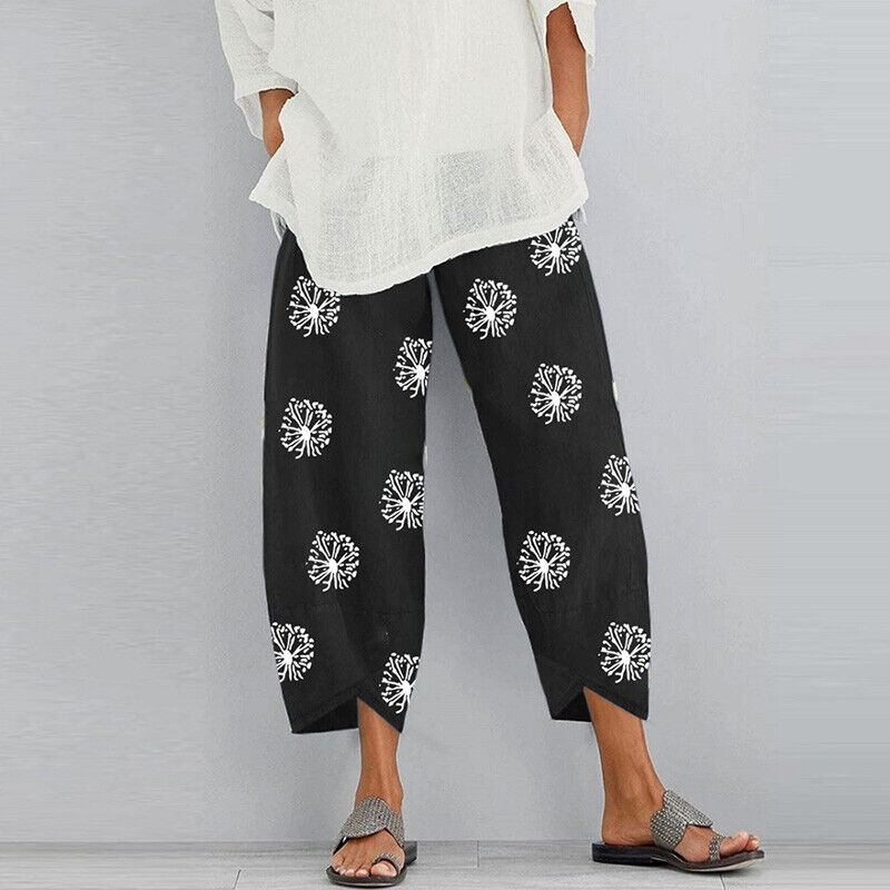 Trousers Pants Harem Elastic Waist Baggy Cotton Summer Linen Casual Wome /