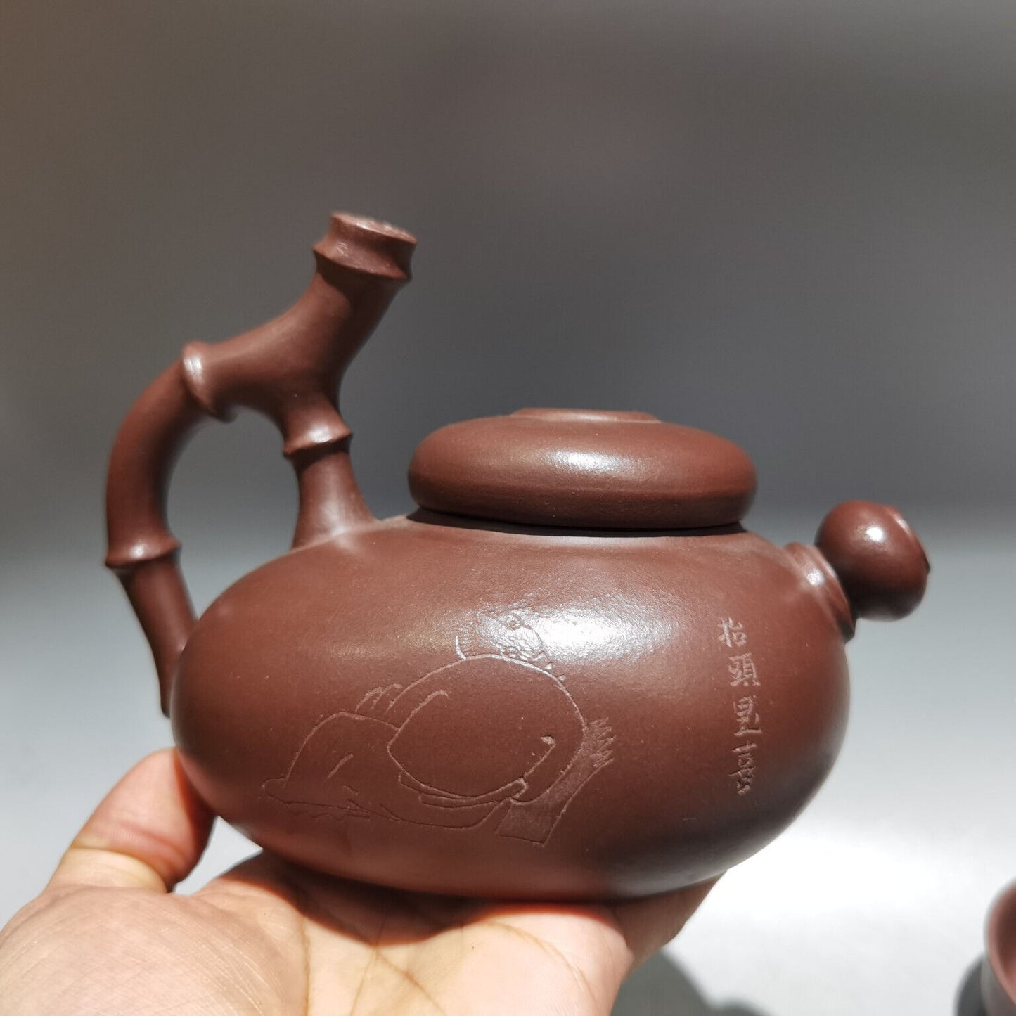 Chinese Yixing Zisha Clay Handmade Exquisite Teapot （竹节套壶 底款：顾景舟)