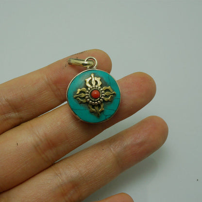 1pc New Buddhist Nepal Turquoise Vajra Round Gau Box Stupa Ethnic Pendant