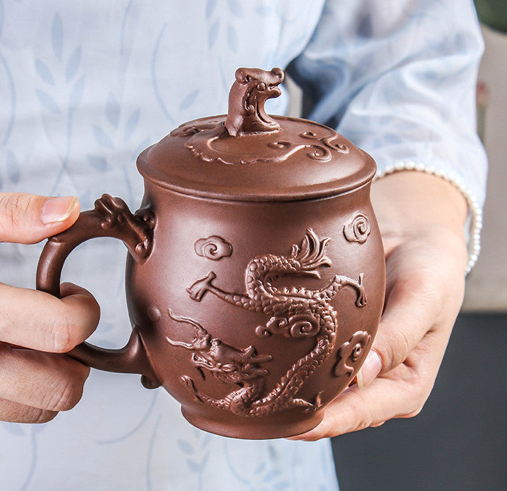 550ml Exquisite Chinese Yixing Purple Clay Pot Handmade Red Dragon Teacup
