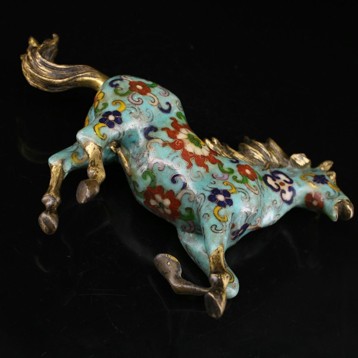 9.4" Chinese Cloisonné Enamel Bronze Lovable Animal Fine Horse Statues Collect