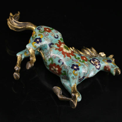 9.4" Chinese Cloisonné Enamel Bronze Lovable Animal Fine Horse Statues Collect