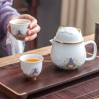 Portable Ceramic Tea Cup Set Travel Porcelain Tea Pot Cups Set With Handle Bag