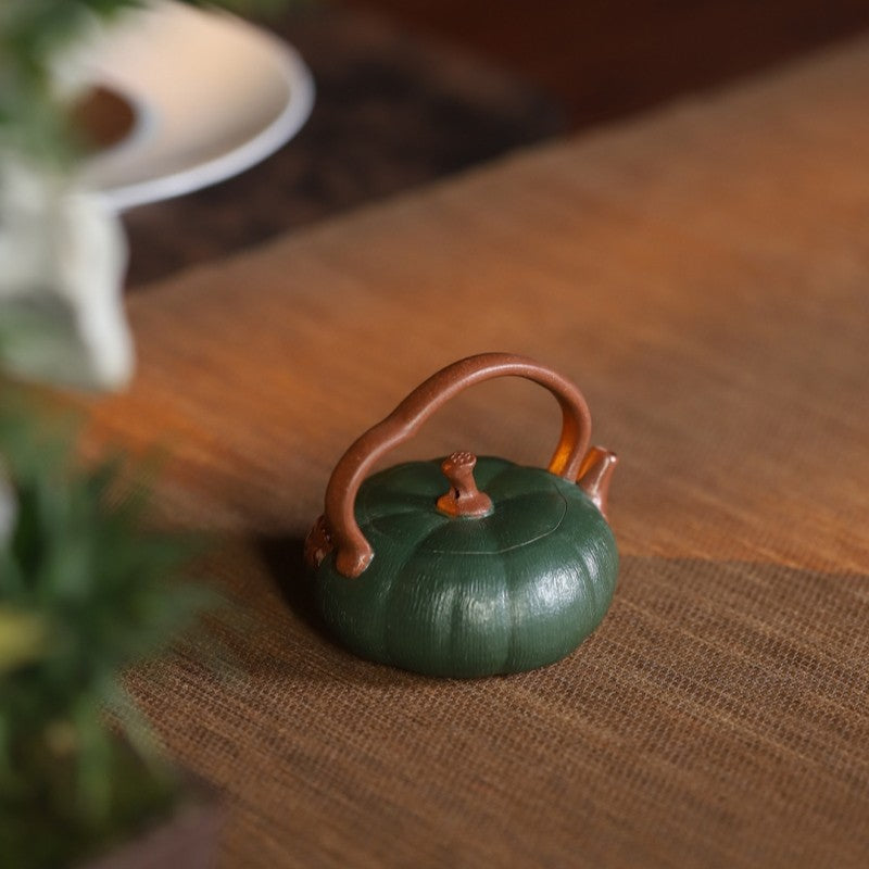 Yixing Pure Handmade Tea Pot 100ml Mimetic Style Slip Coating Overhead Handle