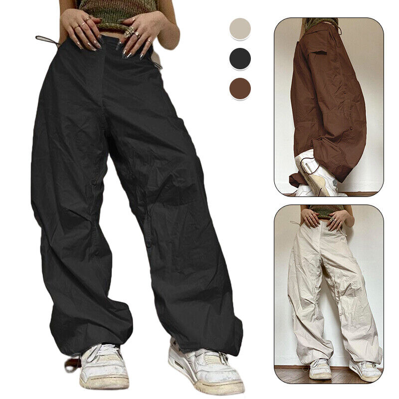 Women Cargo Joggers Pants Baggy Loose Elastic Wide Leg Loose Trousers Streetwear