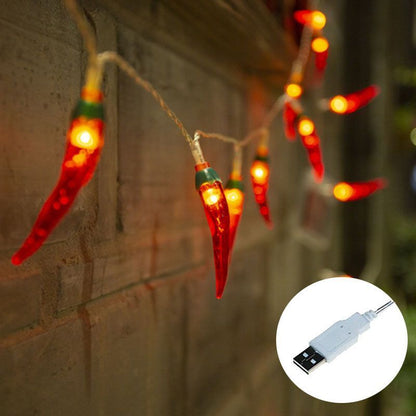 String Lights Red Chili Pepper 9.8Ft 20LED Fairy Lighting USB Battery Night Lamp