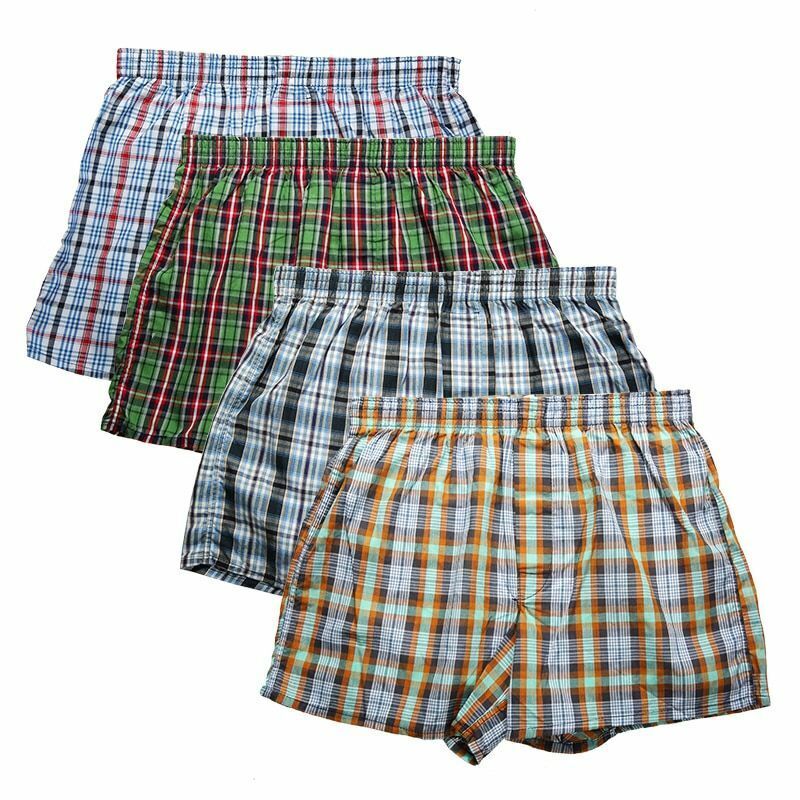 4-Pack Men's Boxer Shorts Woven Cotton Classic Plaid Underpants Loose Breathable