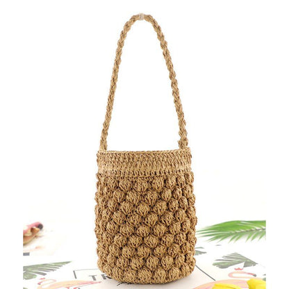 Straw Bag Vacation Beach Purse Small Bucket Portable Fashion Woven Bags 15*22 CM