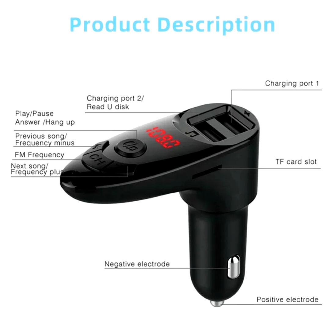 Transmisor De Audio FM Para Auto Bluetooth 5.0 USB Receptor Radio For Carro