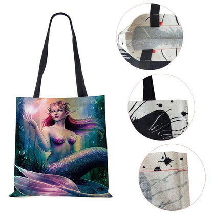 Mermaid Print Shoulder Bag Women Shopping Reusable Bags Large Travel Beach Bags