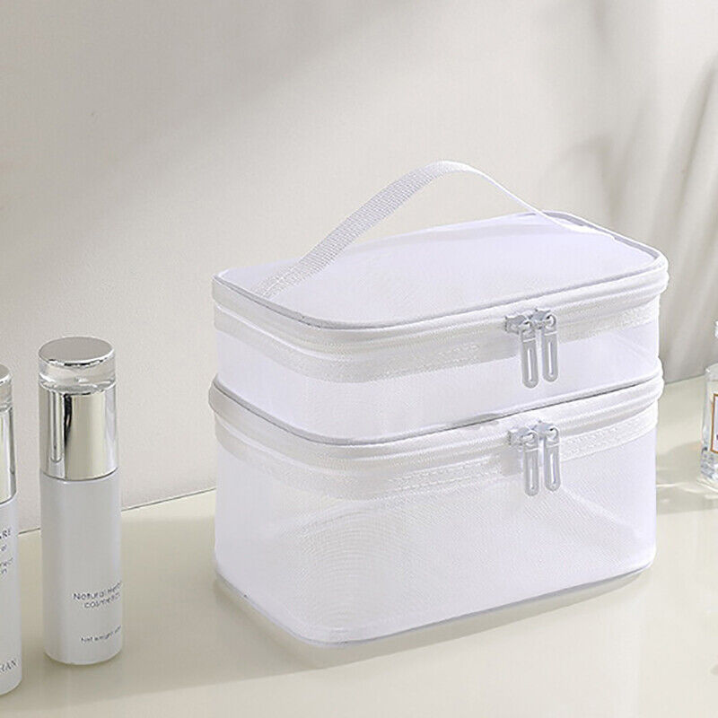 Clear Mesh Double Layer Portable Large Case Cosmetic Storage Bag Pouch Case
