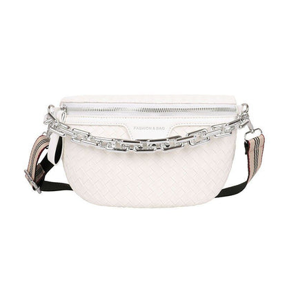 Thick Chain Fanny Pack Plaid Leather Waist Bag Shoulder Crossbody Handbags Belt