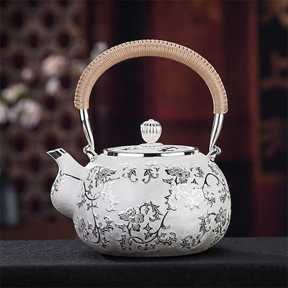 Sterling Silver Tea Set Stove Kettle Tea Pot Tea Cups Pure 999 Silver Snowflake
