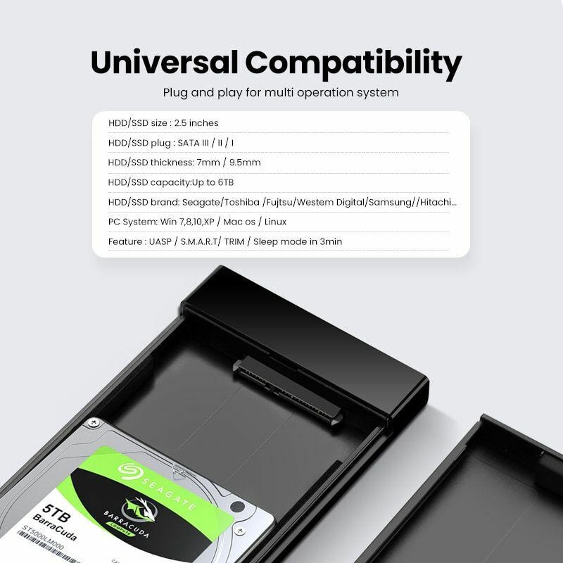 HDD Case 2.5 SATA to USB 3.0 Adapter Hard Drive Enclosure SSD Disk Box Type C